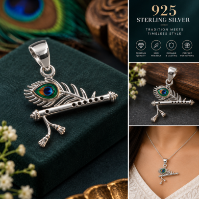 925 Silver Krishna Flute Pendant