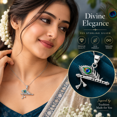 925 Silver Krishna Flute Pendant