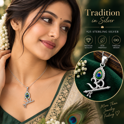 925 Silver Om Flute Pendant